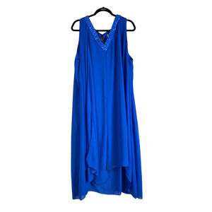 Catherines Women Dress Plus Size 3XW Petite Solid Blue 26 28W Sleeveless V-Neck